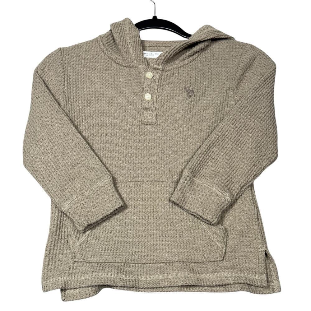 Abercrombie Kids Tan Waffle Knit Hoodie Sweatshirt Size 5/6 Relaxed Fit